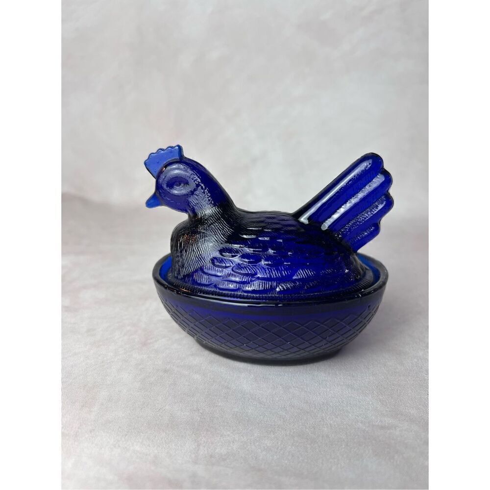 Vintage Cobalt Glass Glass Hen on Nest